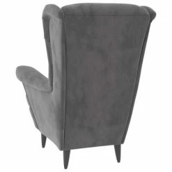 VidaXL Fauteuil à oreilles avec tabouret Gris clair Velours -Fauteuils Soldes image 6 3115931