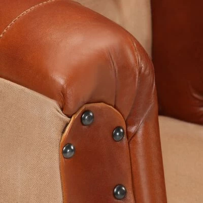 VidaXL Fauteuil Marron Cuir véritable et bois de manguier massif 8 VidaXL Fauteuil Marron Cuir véritable et bois de manguier massif – Image 6
