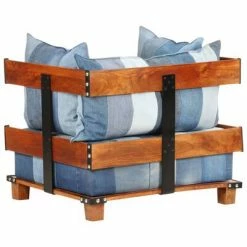 VidaXL Fauteuil 80x67x62 cm Tissu en jean et bois massif de manguier -Fauteuils Soldes image 6 325143