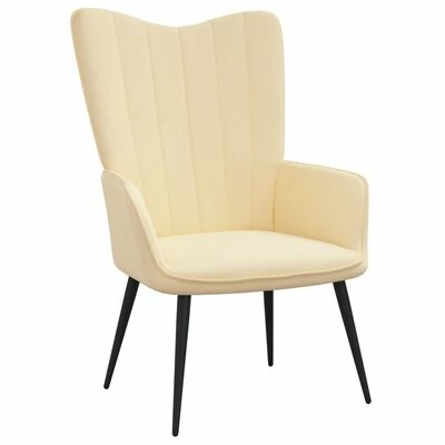 VidaXL Chaise de relaxation avec repose-pied Blanc crème Velours 8 VidaXL Chaise de relaxation avec repose-pied Blanc crème Velours – Image 6