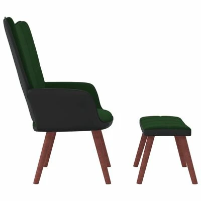 VidaXL Chaise de relaxation avec repose-pied Vert foncé Velours et PVC 8 VidaXL Chaise de relaxation avec repose-pied Vert foncé Velours et PVC – Image 6