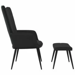 VidaXL Chaise de relaxation avec repose-pied Noir Velours et PVC -Fauteuils Soldes image 6 327826