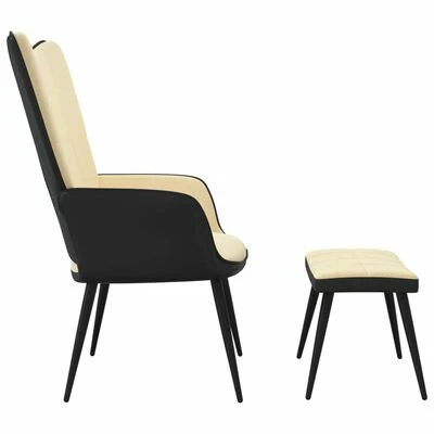 VidaXL Chaise de relaxation et repose-pied Blanc crème Velours et PVC 8 VidaXL Chaise de relaxation et repose-pied Blanc crème Velours et PVC – Image 6