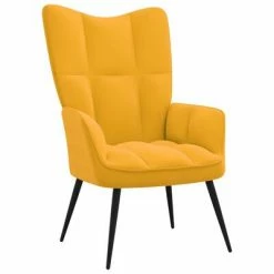 VidaXL Chaise de relaxation avec repose-pied Jaune moutarde Velours -Fauteuils Soldes image 6 328091