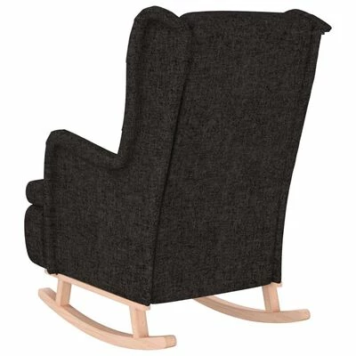 VidaXL Fauteuil avec pieds à bascule en bois d'hévéa Noir Tissu 8 VidaXL Fauteuil avec pieds à bascule en bois d'hévéa Noir Tissu – Image 6