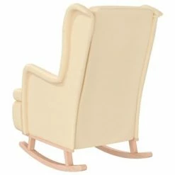 VidaXL Fauteuil avec pieds à bascule en bois d'hévéa solide Crème Tissu -Fauteuils Soldes image 6 329414